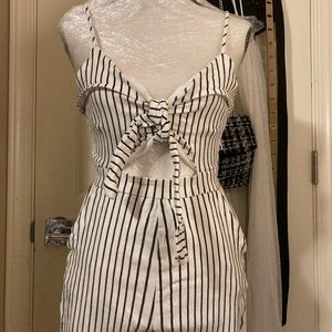 Black/White Striped Tied Romper